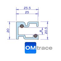 OMtrace Profil B, 950 mm Fixlänge, für 8 mm Glas